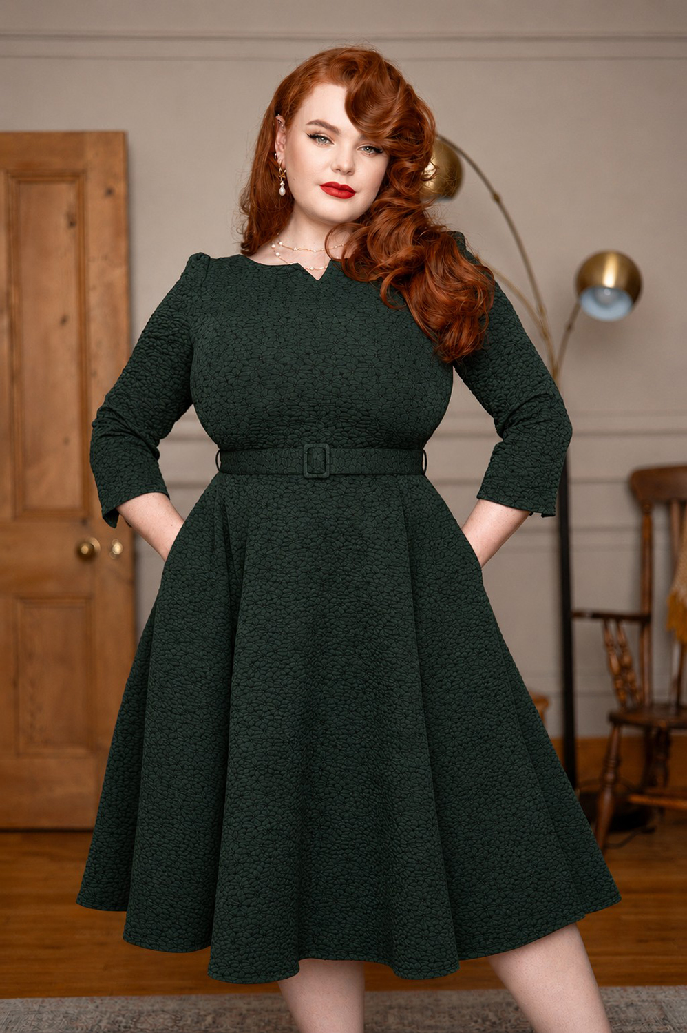 Gladys Embossed Floral Swing Dress in Plus Size